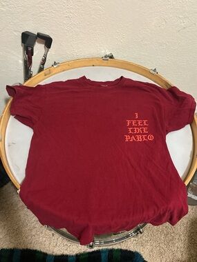Yeezy Maroon "I Feel Like Pablo" Short Sleeve Tee with Orange Print
